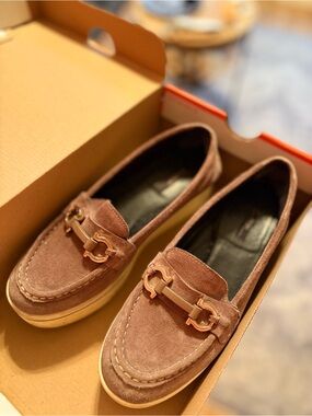 Women’s Genuine Suede Loafers with Metal Bit - Brown 8,5